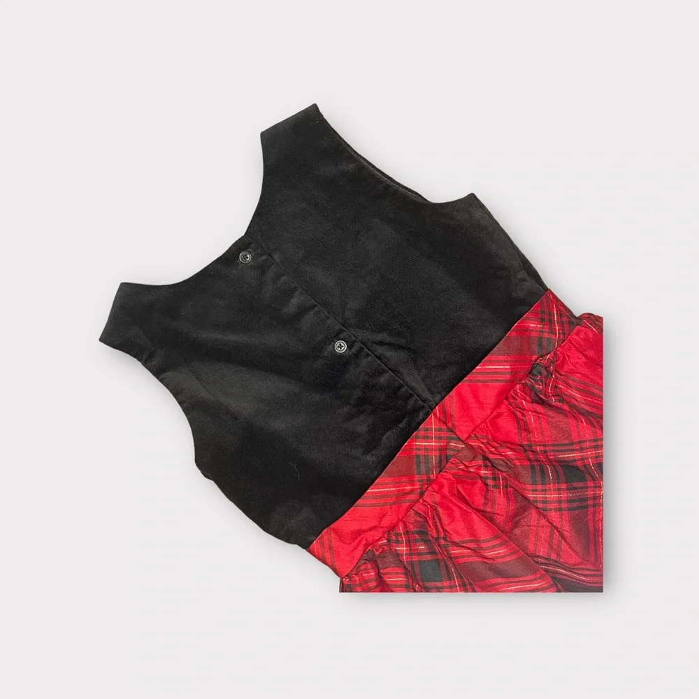 Gymboree Dressed Up Black Velour Bodice Holiday Red Plaid Sleeveless Dress
